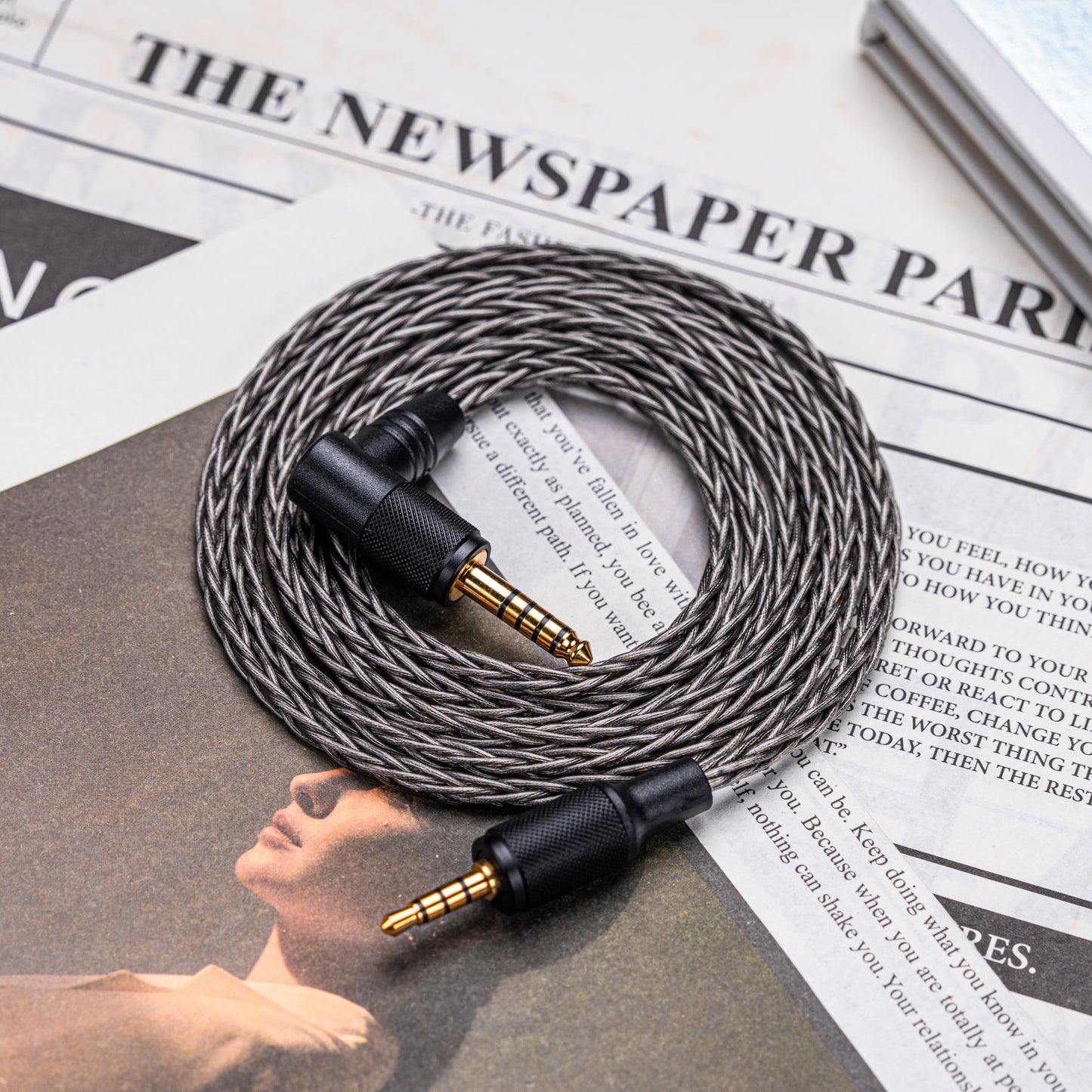 YSI Graphite Braided Aux Cable | 3.5mm Right Angle to Straight Plug