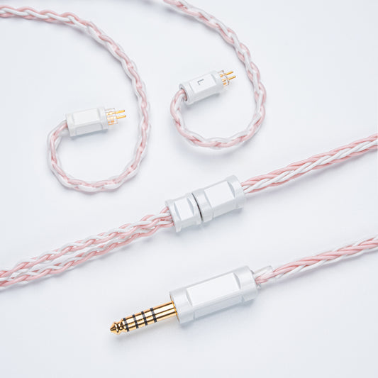 YSI Sakura Pink & White Braided IEM Cable | 0.78mm 2-Pin to 4.4mm Balanced