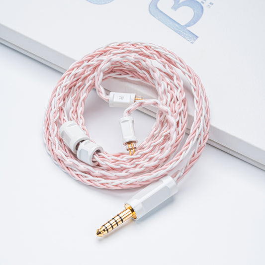 YSI Sakura Pink & White Braided IEM Cable | 0.78mm 2-Pin to 4.4mm Balanced