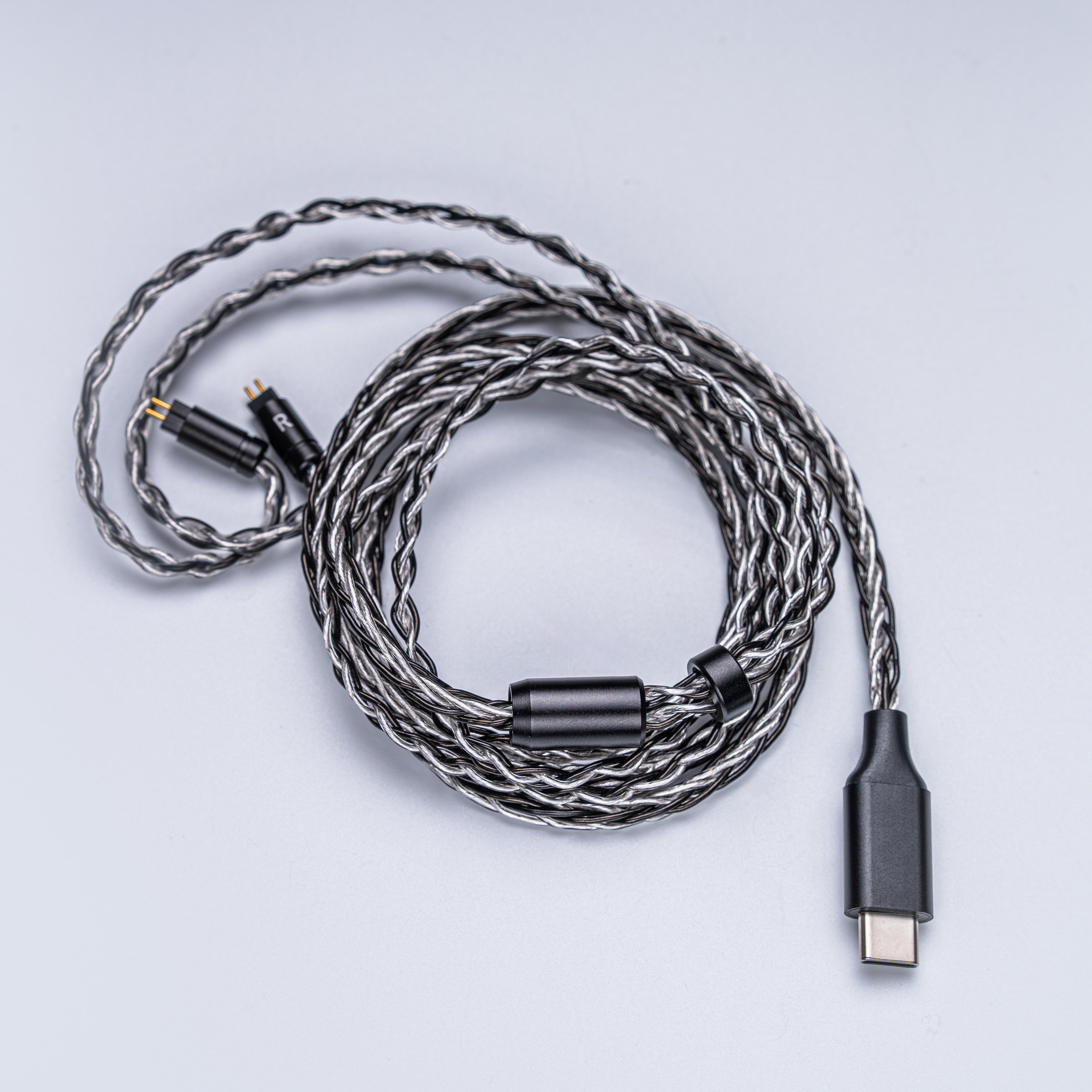 YSI Black & White Braided IEM Cable | 0.78mm 2-Pin to USB-C DAC | Mic / No Mic Options