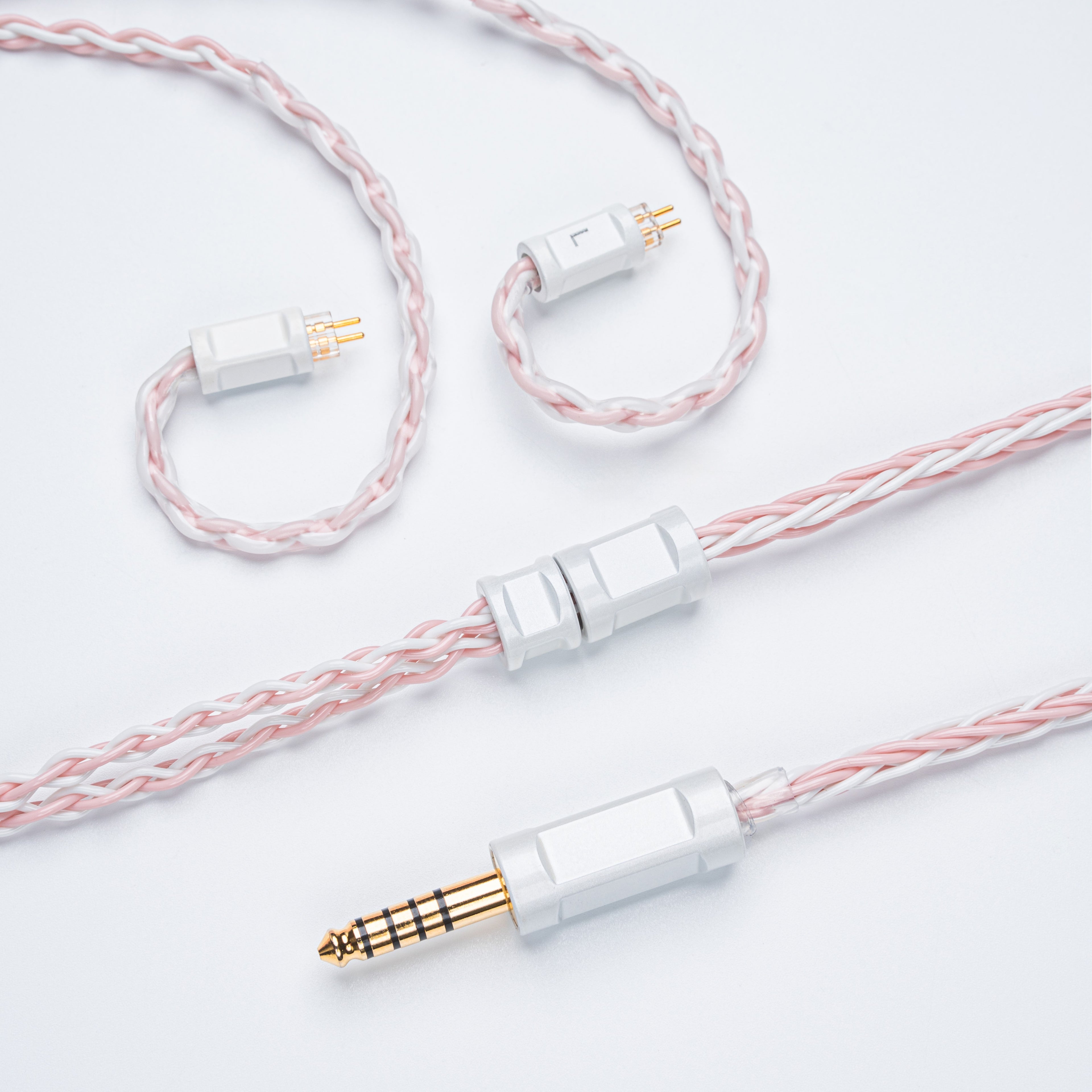 YSI Sakura Pink & White Braided IEM Cable | 0.78mm 2-Pin to 4.4mm Balanced