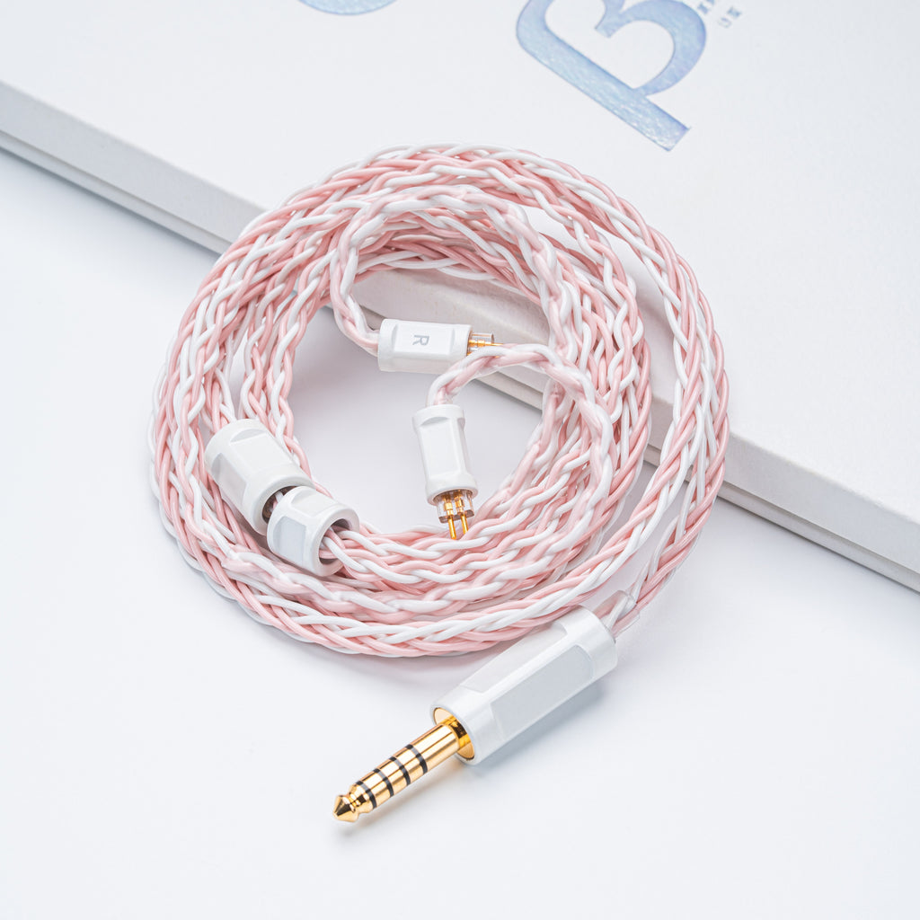 YSI Sakura Pink & White Braided IEM Cable | 0.78mm 2-Pin to 4.4mm Balanced